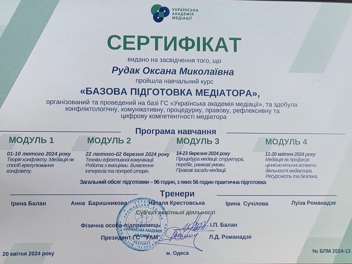 Базова підготовка медіатора (96 год.)